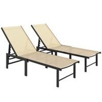 Outsunny Sun Loungers Set of 2, 5-Level Reclining Sunbeds, Khaki