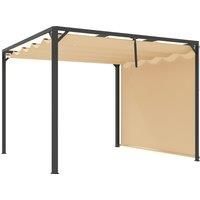 Outsunny 3 x 3m Aluminium Pergola, with Retractable Roof and Wall - Khaki