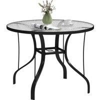 Outsunny Tempered Glass Top Round Outdoor Dining Table with Parasol Hole, 96.5 x 96.5 x 71 cm
