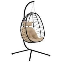 Outsunny Garden Egg Chair Outdoor Hanging Swing Chair, Folding Basket, Khaki