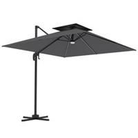 Outsunny 2.5m Cantilever Parasol, Garden Parasol with Lights, Dark Grey