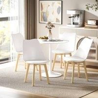 HOMCOM Dining Table Set with 4 PU Padded Chairs, Solid Wood Legs, White, White