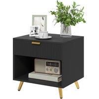 HOMCOM Elegant Bedside Table, with Drawer and Shelf - Black/Gold Tone