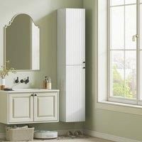 HOMCOM 300 x 1610 mm Wall Mounted Tall Bathroom Cabinet with Soft-Close Hinges, Slim Bathroom Storage Cabinet with 2 Doors, Modern Narrow Storage Cupboard, White
