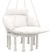 Outsunny Hanging Chair Outdoor Hammock Chair with Soft Cushion, Cotton Rope Boho Style Swing Chair, Hanging Garden Swing Seat for Indoor Outdoor, Cream White