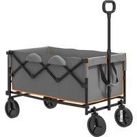 Outsunny 160L Festival Trolley on Wheels, Folding Camping Trolley Cart w/ Tailgate, 100kg Heavy Duty Garden Collapsible Folding Wagon w/Adjustable Handle, Carry Bag for Beach Picnic, Grey and Orange