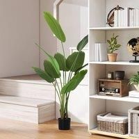 HOMCOM 160cm Tall Artificial Bird of Paradise Plant, Faux Banana Leaf Tree with PEVA Leaves and Flocking, Decorative Palm Tree in Pot for Home Office Decor, Green