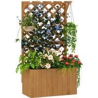 Outsunny Wooden Planter with Trellis, Freestanding Raised Garden Bed with Drainage Holes, Outdoor Planter Box with Liner for Vegetables, Herbs and Flowers, Natural