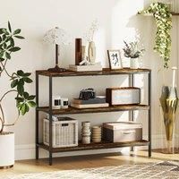 HOMCOM Industrial Console Table with 3-Tier Storage Shelves Rustic Brown