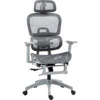 HOMCOM Executive Office Chair, Ergonomic Mesh High Back Desk Chair with Reclining Function, Swivel Computer Chair with Armrest, Footrest, Grey