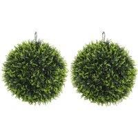 HOMCOM Set of 2 Artificial Plant Topiary Balls, UV-protected Fake Decorative Plants, Faux Plants for Home Indoor Outdoor Decor, 45cm, Green
