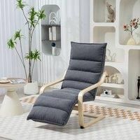 HOMCOM Birch Wood Lounge Chair, Upholstered Recliner Lounge Seat with Adjustable Footrest, Modern Armchair for Living Room, Bedroom, Balcony, Office, Drak Grey