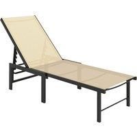 Outsunny Sun Lounger for Garden, 5-Level Adjustable Reclining Sun Lounger Chair, Flat Garden Lounger Sunbed with Texteline Seat, Steel Frame for Patio, Beach, Khaki