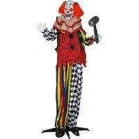 Outsunny 173 cm Life Size Halloween Animated Standing Clown & Hammer with Red Light Up Eyes, Sound Activated Moving Arms & Head, Scary Clown Halloween Decorations, Battery Operated, Indoor Party Props