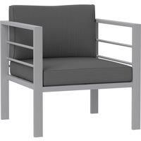 Outsunny Patio Furniture Aluminium Armchair, All-Weather Outdoor Single Sofa, Metal Frame Outdoor Chair with Cushions for Garden, Balcony, Charcoal Grey