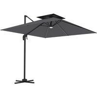 Outsunny 2.5m Cantilever Parasol with Solar Powered LED Lights, 360 Rotation, Tilt Adjustment, Crank Handle, Dark Grey