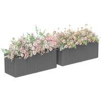 Outsunny Set of Two Rattan-Effect Planters - Grey