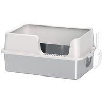 PawHut Stainless Steel Litter Box with Detachable Rim, Scoop, Easy Cleaning, Odour-Resistant, 60 x 40 x 28 cm