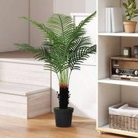 HOMCOM 120cm Artificial Areca Palm Tree with 9 PE Leaves, Decorative Artificial Plant with Plastic Pot and Flocked Soil, Fake Plant for Home Office Decor, Green