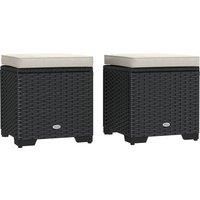 Outsunny Set of 2 Rattan Storage Ottoman, Outdoor Footstool with Removable Cushions, Garden Storage Seat for Balcony, Poolside, Living Room, Cream