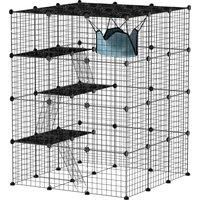 DIY Cat Cage Indoor, 4-Tier Cat Enclosure w/ Hammock, Ramps, Doors, for 1-3 Cats