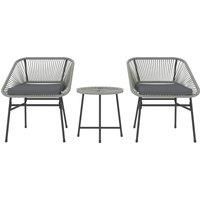 Outsunny 3 Pieces Rattan Bistro Set, Wicker Small Garden Table and Chairs Set with Cushions and Glass Top for Outdoor, Patio, Balcony, Light Grey