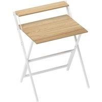 HOMCOM 70 cm Folding Computer Desk with Monitor Shelf - Natural Wood Finish