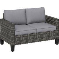Outsunny Two-Seater Rattan Outdoor Sofa - Dark Grey