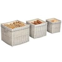 Outsunny Set of 3 Wicker Log Basket with Liner and Rope Handles, Beige