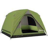 Outsunny 3-4 Person Camping Tent, Easy Set Up Waterproof Dome Tent with Sewn-in Groundsheet, Mesh Windows, Pocket and Hook for Camping, Hiking, Backpacking, Olive Green and Grey