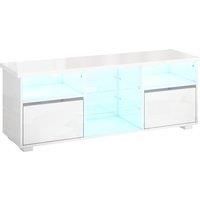 HOMCOM TV Stand Cabinet with LED Lights - High Gloss White