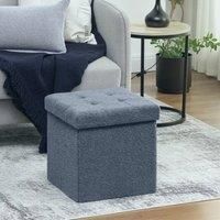 HOMCOM Foldable Ottoman Storage Box, Sherpa Fleece Storage Ottoman with 37.6L Capacity, Foot Stool for Living Room, Bedroom, 38 x 38 x 38 cm, Blue