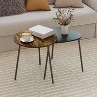 HOMCOM Nesting Side Table Set of 2, Nest of Tables with Metal Frame for Living Room, Bedroom, Home Office, Rustic Brown
