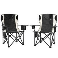 Outsunny Set of 2 Padded Folding Picnic Chairs with Cooler Bag, Black