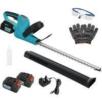 Outsunny Cordless Hedge Trimmer, Electric Hedge Cutter with 51cm Blade, Brushless Motor and 2 Batteries for Branches, Shrubs, Twigs, Blue