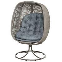 Outsunny Foldable Egg Chair with Cushions, Indoor Outdoor Swivel Lounger, Grey