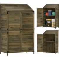 Wooden Garden Tool Shed with Double Doors and Shelves, Green