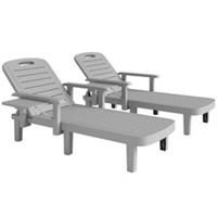 Outsunny Set of 2 Resin Reclining Sun Loungers for Garden, Light Grey