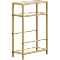 HOMCOM 3-Tier Side Table, Narrow End Table with Storage Shelf and Tempered Glass Tabletop for Small Spaces, Bedroom, Living Room, Entryway, Gold Tone