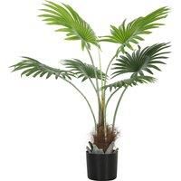 HOMCOM 94cm Artificial Palm Tree, Decorative Artificial Plant with Lifelike PEVA Leaves and Coconut Coir, Fake Tree with Plastic Pot and Flocking for Home Office Decor, Green