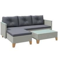 Outsunny L Shaped Garden Conversation Chaise Lounge Furniture, Charcoal Grey