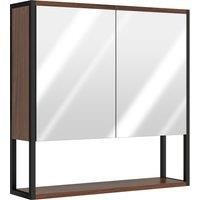 HOMCOM Bathroom Mirror Cabinet with Soft-Close Doors and Adjustable Shelf - Natural Wood Finish