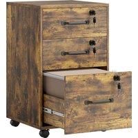 HOMCOM Three Drawer Wood-Effect Filing Cabinet - Rustic Brown