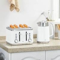 HOMCOM Electric Stainless Steel Kettle and Toaster Set, 3000W 1.7L UK Strix Thermostat Fast Boil Kettle w/Limescale Filter, Cool Touch Body, 4 Slice Toaster with 7 Browning Levels, Crumb Tray, White