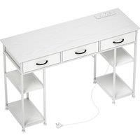 HOMCOM 120cm Computer Desk with Power Outlets, Office Desk Study Table with 3 Fabric Drawers and 4 Storage Shelves, White