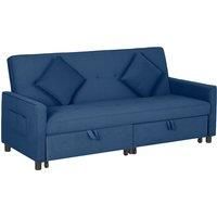 HOMCOM Three-Person Velvet-Feel Sofa Bed - Blue