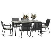 Outsunny 6 Seater Garden Dining Set with Cushions Rattan Backrest, Grey