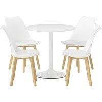 Round Dining Table and Chairs Set 4 with PU Padded Seat, Round Kitchen Table