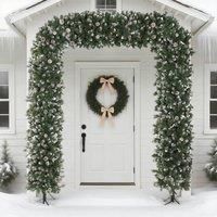 HOMCOM 8.2 ft Snow Frosted Christmas Tree Arch, Christmas Arch Doorway Decor with 1800 Tips and 91 Pinecones, Artificial Xmas Tree with Metal Stand for Indoor, Green