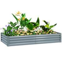 Outsunny Galvanised Raised Garden Bed, 180x90x30cm Raised Bed, Silver
